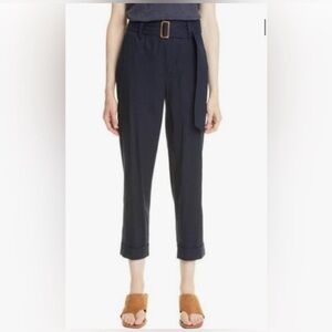Vince Navy Belted Linen Blend Cropped Pants - size M
